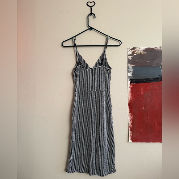 Black & White Stripe Midi Dress with Buttons - Picture 3 of 3